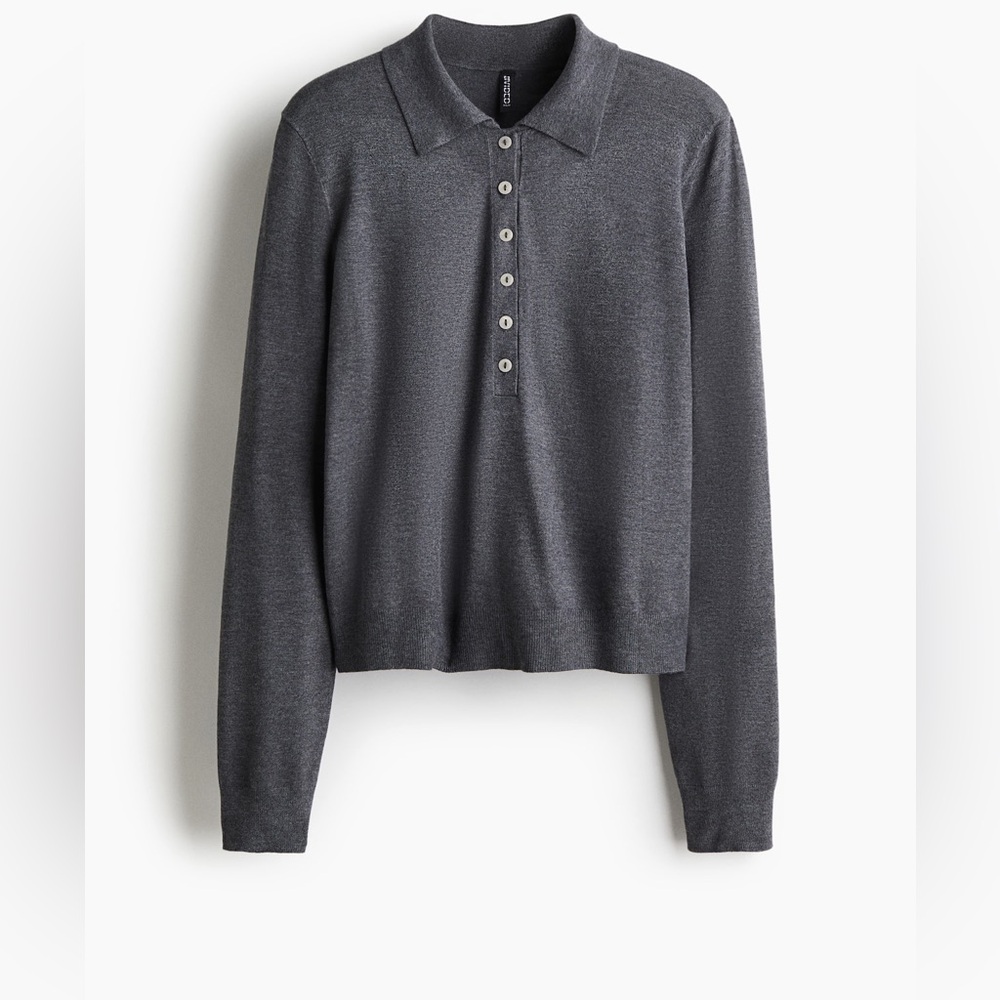 H&M Women’s V-Neck Button Polo Sweater - Charcoal Gray